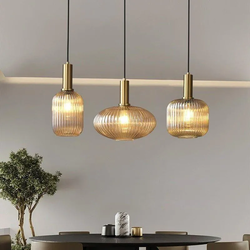 Hanglamp Ribbelglas Vintage 1-Lichts Goud E27 | Sansoti