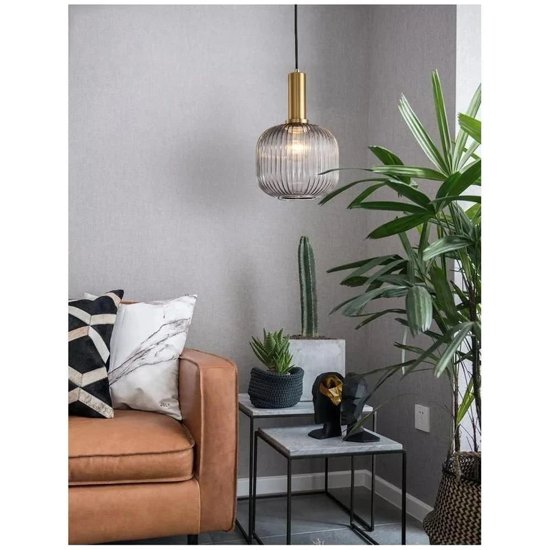 Hanglamp Ribbelglas Vintage 1-Lichts Goud E27 | Sansoti