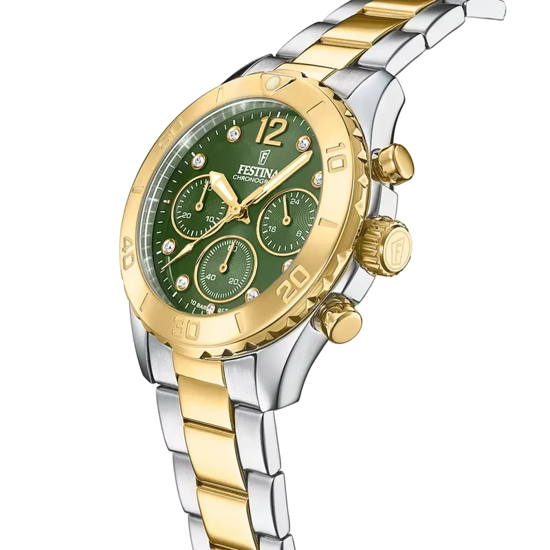 Festina Boyfriend F20604/2 Damenuhr • Grünes Zifferblatt • Bicolor Edelstahl