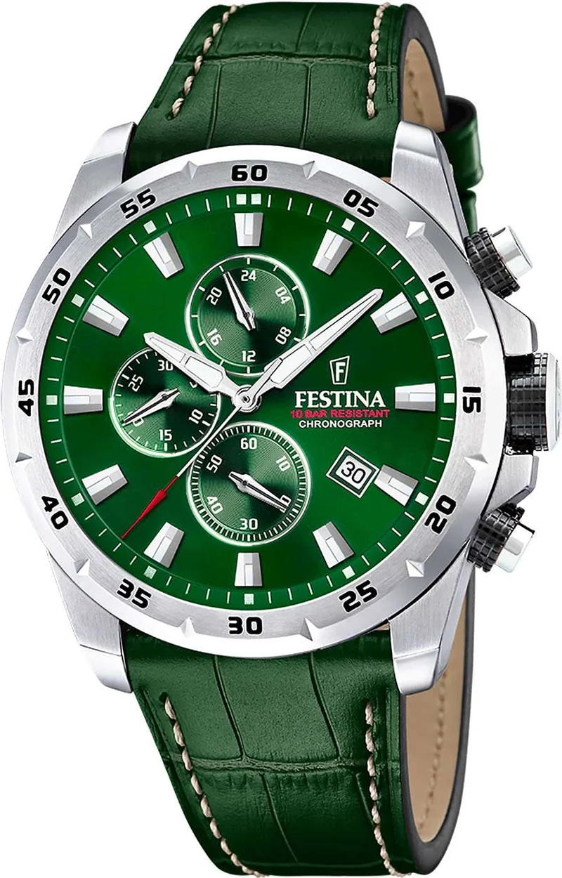 Festina Timeless Chronograph F20692/3 Herrenuhr • Edelstahl • Lederarmband