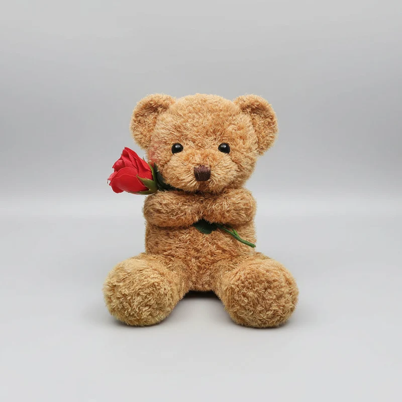 Knuffel Teddybeer met Roos Pluche Romantisch Cadeau Zachte Beer Liefdesgeschenk Valentijn Verjaardag | Sansoti