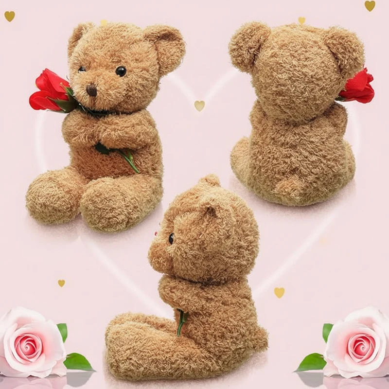Knuffel Teddybeer met Roos Pluche Romantisch Cadeau Zachte Beer Liefdesgeschenk Valentijn Verjaardag | Sansoti