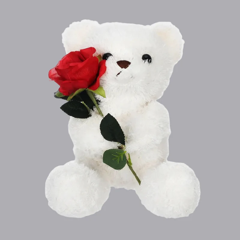 Knuffel Teddybeer met Roos Pluche Romantisch Cadeau Zachte Beer Liefdesgeschenk Valentijn Verjaardag | Sansoti
