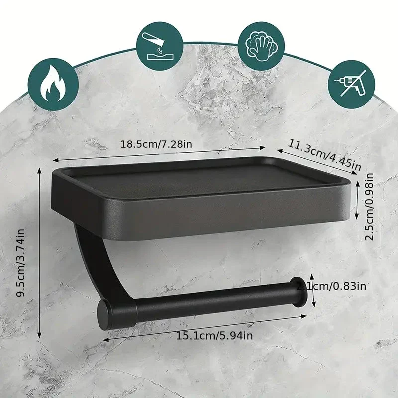 Toiletrolhouder met Plankje RVS Wandmontage Zonder Boren Modern Badkameraccessoire Zwart Wit Grijs Smartphone | Sansoti