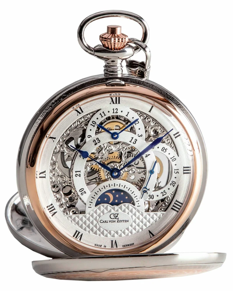 Carl von Zeyten Alb CVZ0040RSL Taschenuhr Bicolor Silber-Roségold • Handaufzug • Skelettiertes Uhrwerk