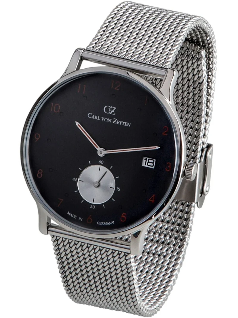 Carl von Zeyten Furtwangen CVZ0018BKMB Herrenuhr Grau • Mineralglas • Edelstahl-Mesharmband