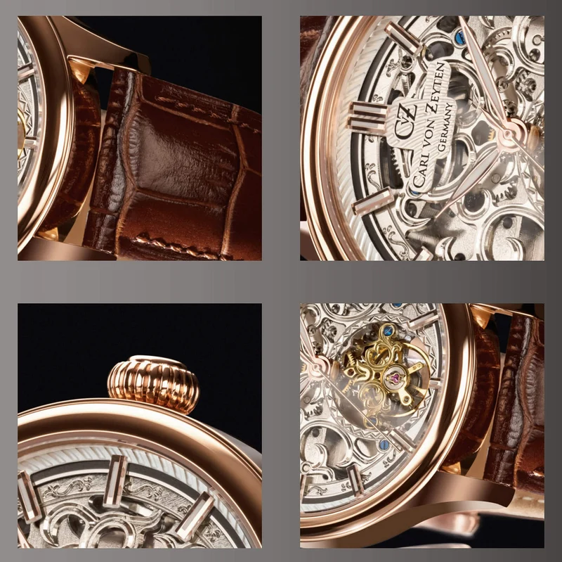Carl von Zeyten St.Georgen CVZ0014RSLS Herrenuhr Roségold Braun • Automatikwerk • Skelett-Zifferblatt