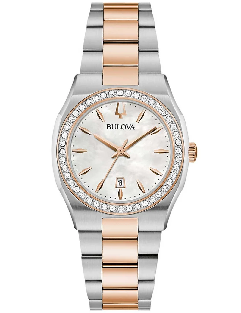 Bulova Surveyor 98R283 Damenuhr Bicolor • Diamant-Lünette • Perlmutt-Zifferblatt