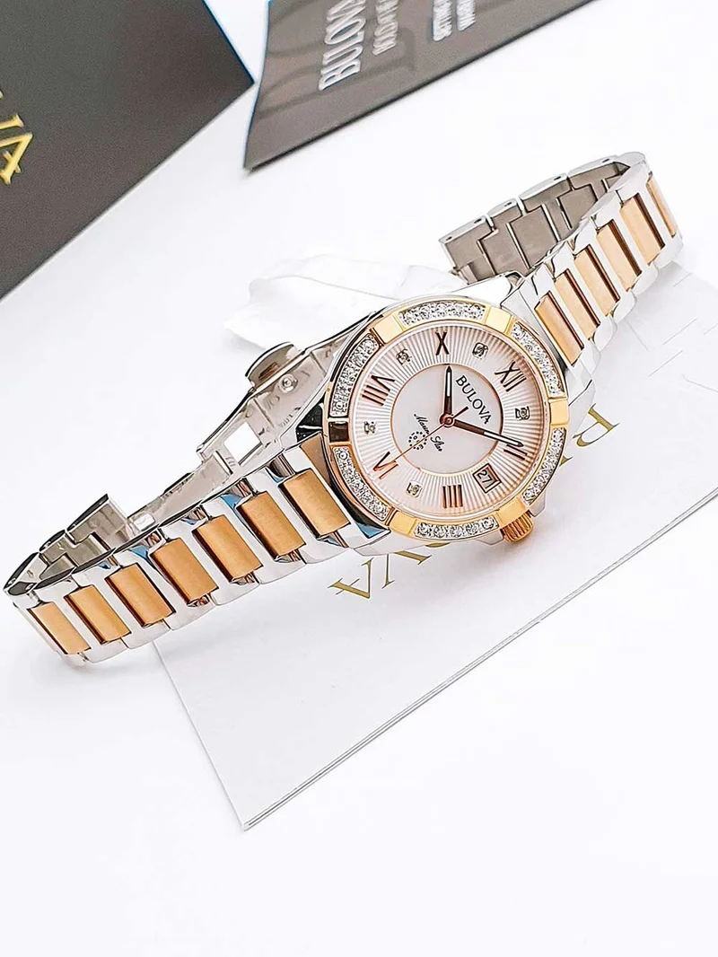 Bulova Marine Star 98R234 Damen Armbanduhr Bicolor • Saphirglas • 23 Diamant-Akzente