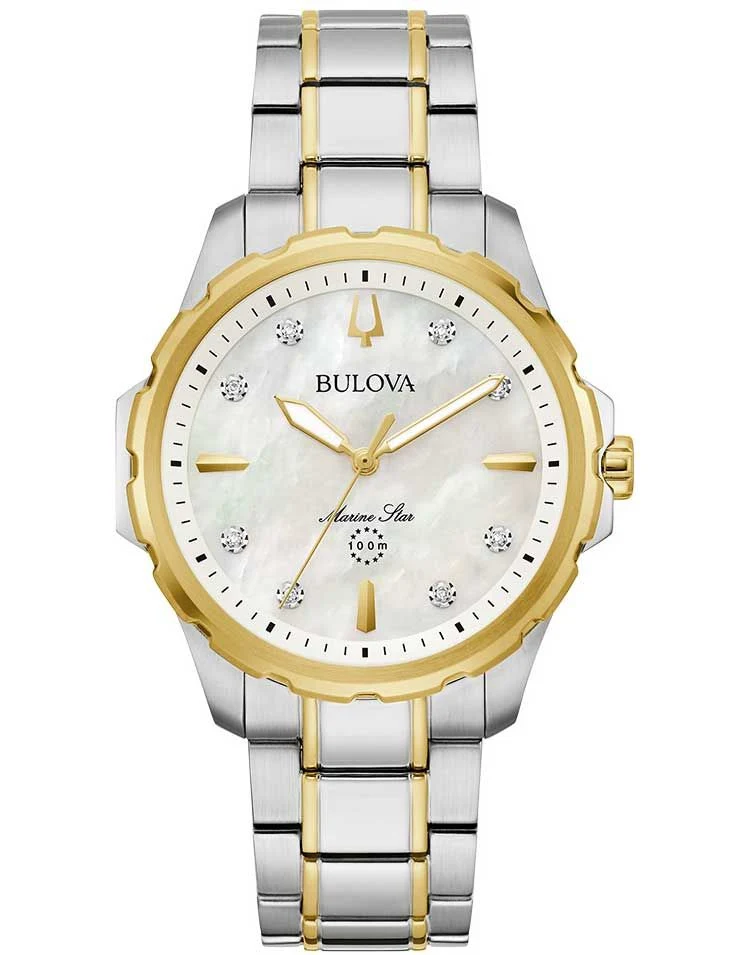 Bulova Marine Star 98P227 Damen Armbanduhr Weiß • Saphirglas • 8 Diamanten