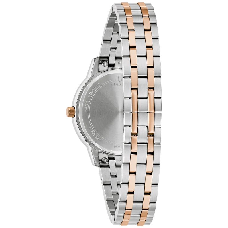 Bulova Classic 98M140 Damenuhr Silber • Bicolor Roségold • Gebogenes Kristallglas
