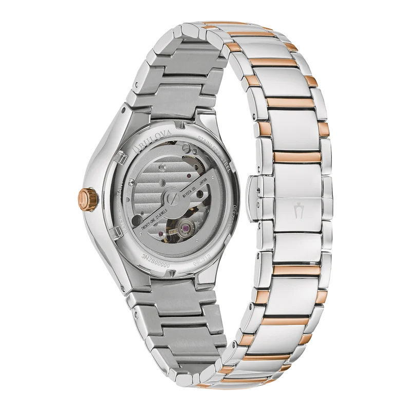 Bulova Sutton 98L313 Damenuhr Silber • Automatikwerk mit Glasboden • Bicolor Edelstahlarmband