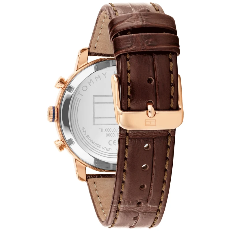 Tommy Hilfiger TH-OXFORD 1710727 Herrenuhr Blau • Chronograph mit Roségold • Lederarmband Krokodilprägung