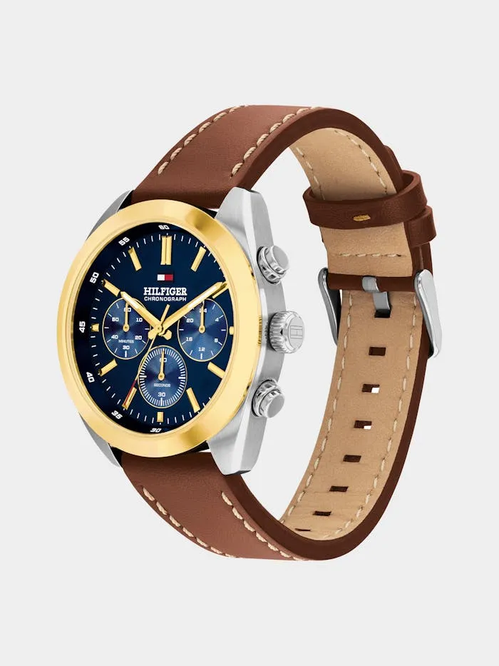 Tommy Hilfiger Hudson 1710720 Herrenuhr Blau • Edelstahlgehäuse mit Lederarmband • 5 Bar Wasserdicht