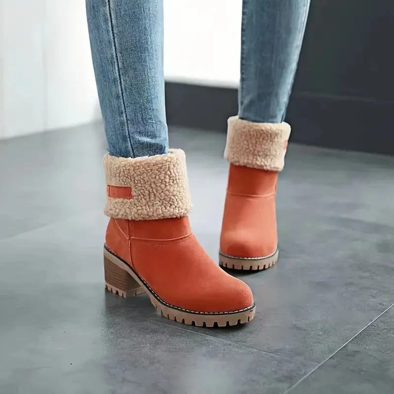 Winterlaarzen Dames met Lage Blokhak Comfortabel Antislip Warme Voering Stretch Zwart Groen Rood Elegante Laarzen | Sansoti