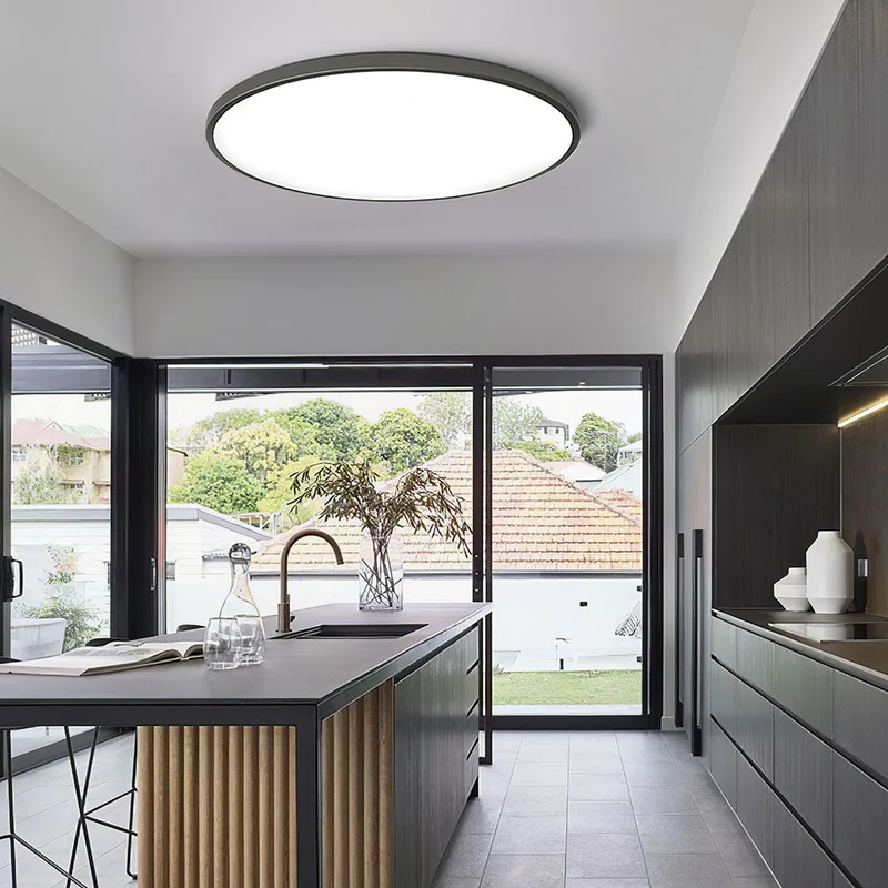 Ronde Plafondlamp Vlak Design LED Acryl Zwart Wit Goud Zilver Moderne Plafondverlichting Energiebesparend Woonkamer Slaapkamer | Sansoti