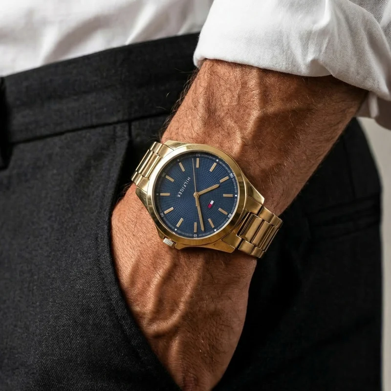 Tommy Hilfiger Bruce 1710679 Herren Armbanduhr Blau • Goldfarbenes Edelstahlgehäuse • Quarzwerk