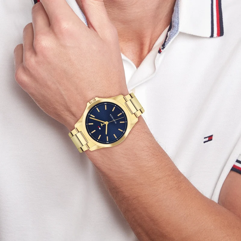 Tommy Hilfiger Bruce 1710679 Herren Armbanduhr Blau • Goldfarbenes Edelstahlgehäuse • Quarzwerk
