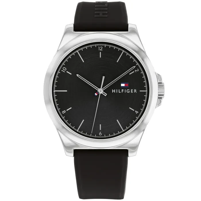 Tommy Hilfiger Norris 1710617 Herren • Schwarzes Silikonarmband • Mineralglas