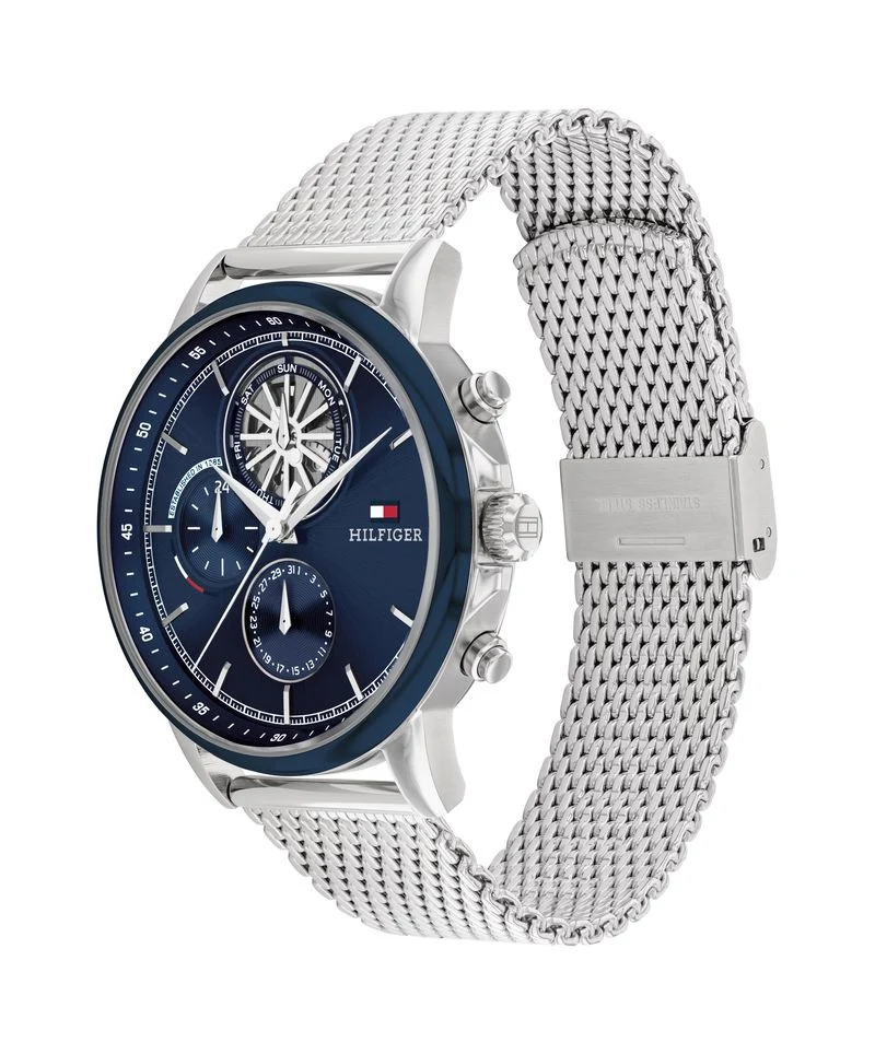 Tommy Hilfiger Stewart 1710609 Herren Armbanduhr Blau • Skelett-Zifferblatt • Edelstahl-Milanaise