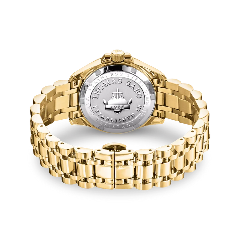 Thomas Sabo Divine Jewellery Stone WA0436 Damenuhr Goldfarben • Malachit-Zifferblatt mit Zirkonia-Indizes • Saphirbeschichtetes Mineralglas