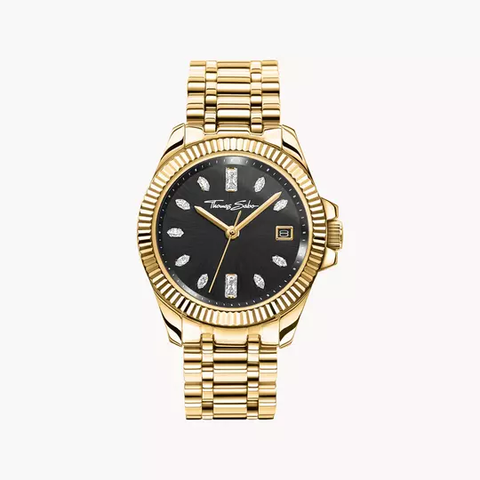 Thomas Sabo Divine Gold WA0431-291-207 Damenuhr Schwarzgold • Saphirbeschichtetes Mineralglas • MIYOTA-Uhrwerk
