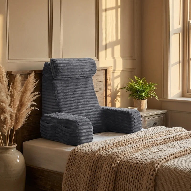 Rugsteunkussen met Armleuningen en Verstelbaar Hoofdsteun Comfortabel Leeskussen voor Bed en Sofa Ontspanning | Sansoti