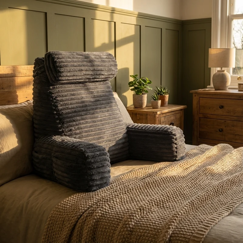 Rugsteunkussen met Armleuningen en Verstelbaar Hoofdsteun Comfortabel Leeskussen voor Bed en Sofa Ontspanning | Sansoti