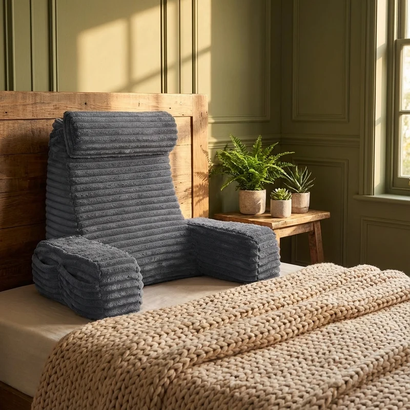 Rugsteunkussen met Armleuningen en Verstelbaar Hoofdsteun Comfortabel Leeskussen voor Bed en Sofa Ontspanning | Sansoti