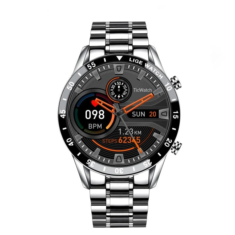 Smartwatch Multifunctioneel Rond Display Hartslagmeter Stappenteller Bluetooth Fitness Tracker Zwart Zilver | Sansoti