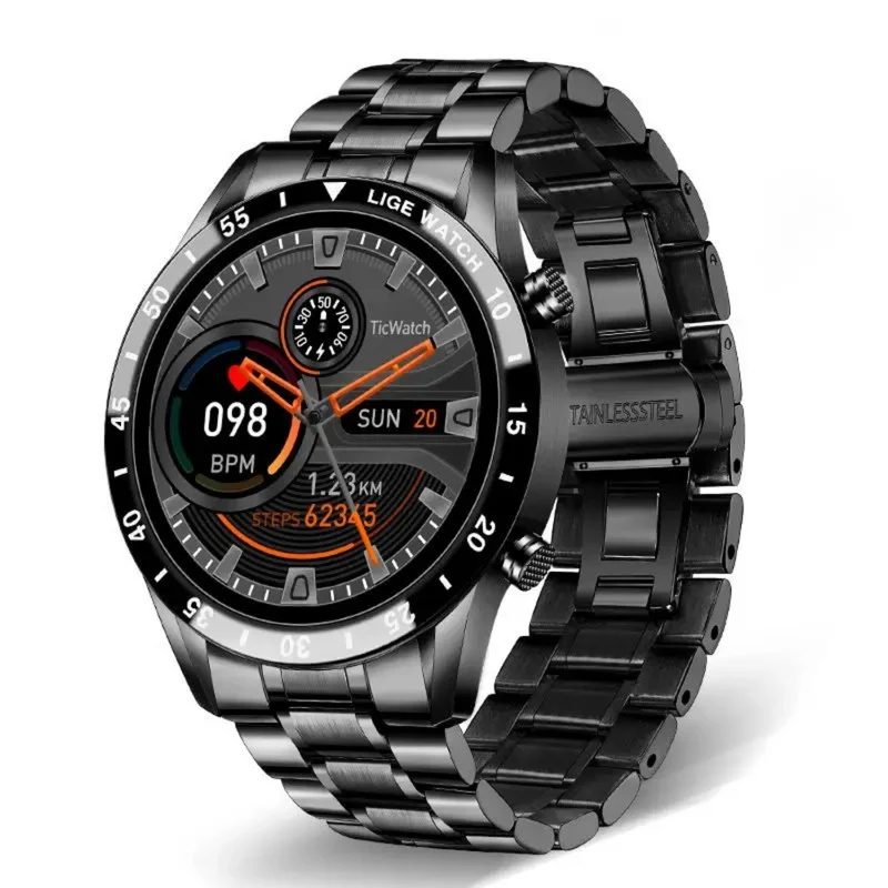 Smartwatch Multifunctioneel Rond Display Hartslagmeter Stappenteller Bluetooth Fitness Tracker Zwart Zilver | Sansoti