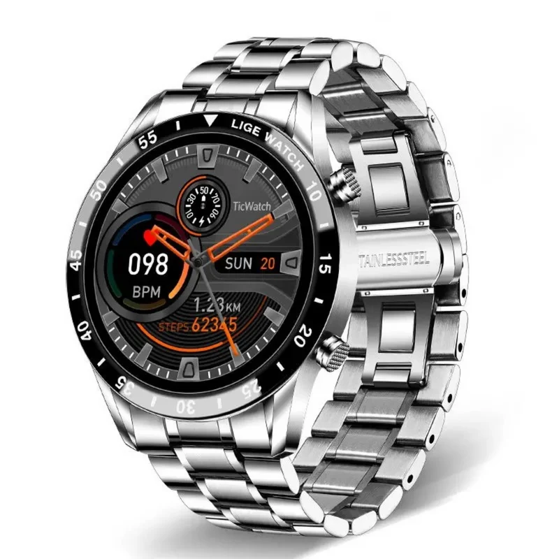Smartwatch Multifunctioneel Rond Display Hartslagmeter Stappenteller Bluetooth Fitness Tracker Zwart Zilver | Sansoti