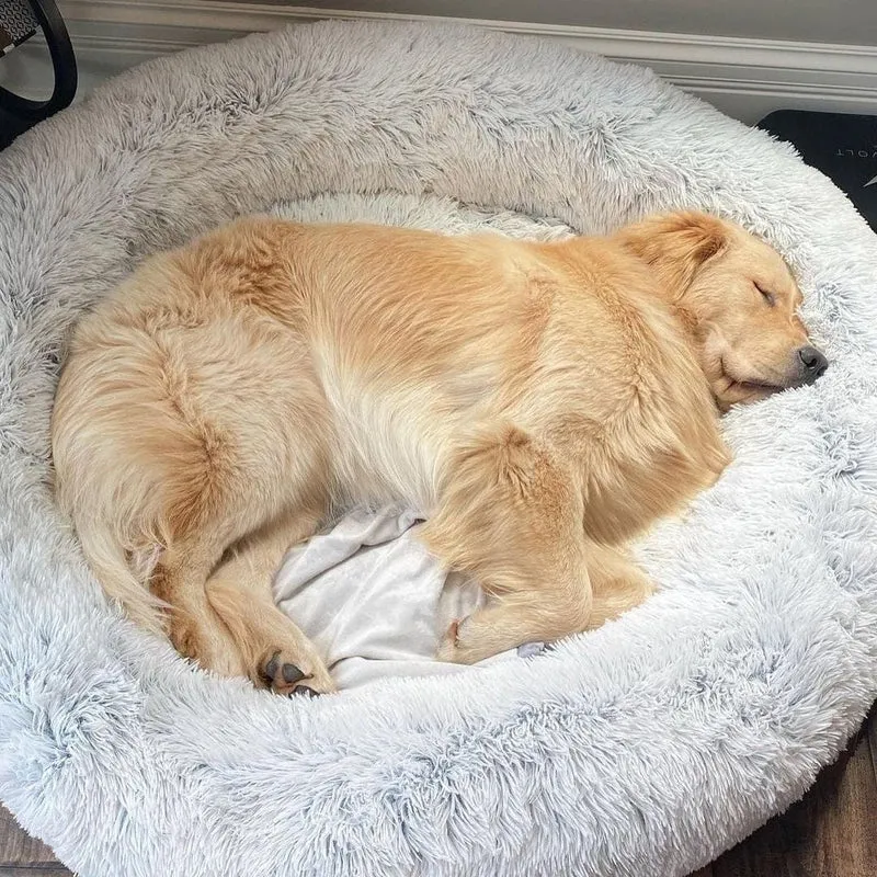 Rond Huisdiermand met Verhoogde Rand Pluche Slaapplaats Hond Kat Comfort Nest Zacht Kussen Warm Bed Rustplek | Sansoti
