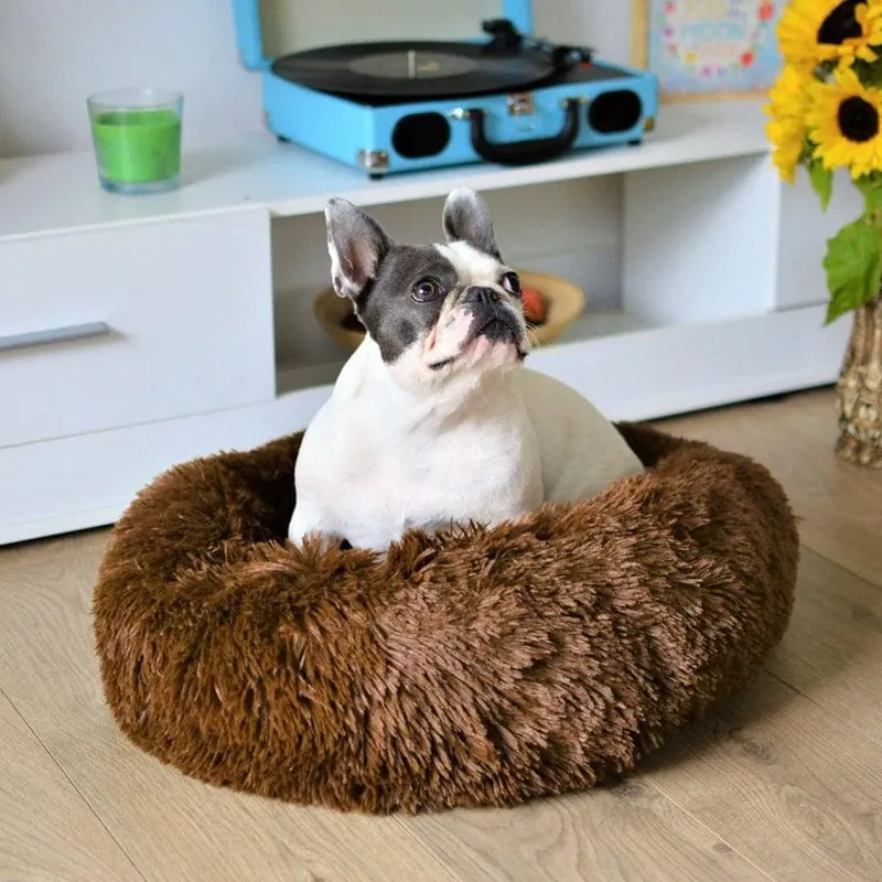 Rond Huisdiermand met Verhoogde Rand Pluche Slaapplaats Hond Kat Comfort Nest Zacht Kussen Warm Bed Rustplek | Sansoti