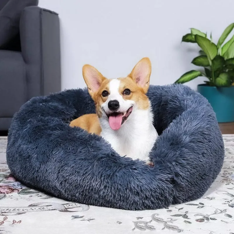 Rond Huisdiermand met Verhoogde Rand Pluche Slaapplaats Hond Kat Comfort Nest Zacht Kussen Warm Bed Rustplek | Sansoti