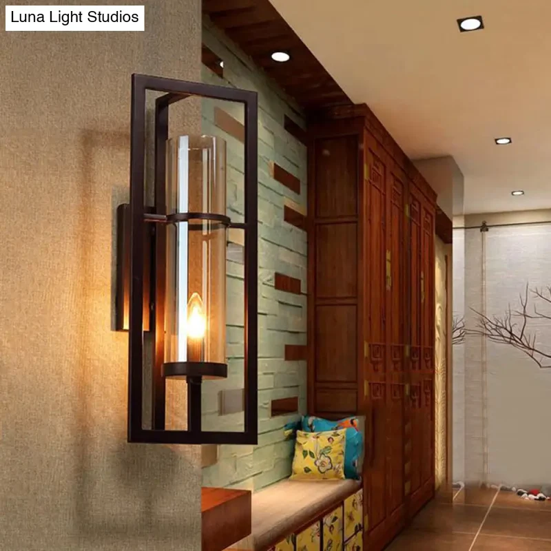 Wandlamp Zwart Met Amber Glas 21.5cm Hoog Klassiek Design Gangen Woonkamer Slaapkamer Landelijk Stijl Warm Licht | Sansoti
