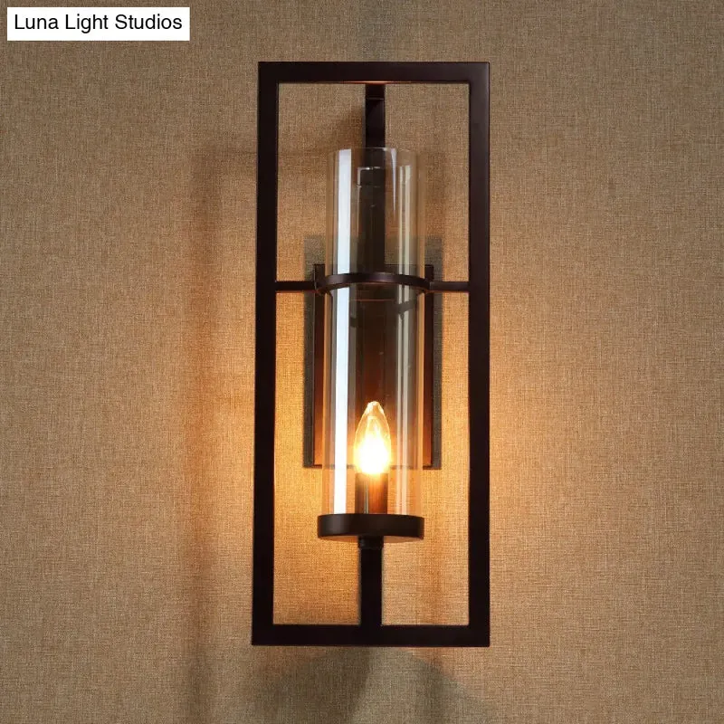 Wandlamp Zwart Met Amber Glas 21.5cm Hoog Klassiek Design Gangen Woonkamer Slaapkamer Landelijk Stijl Warm Licht | Sansoti