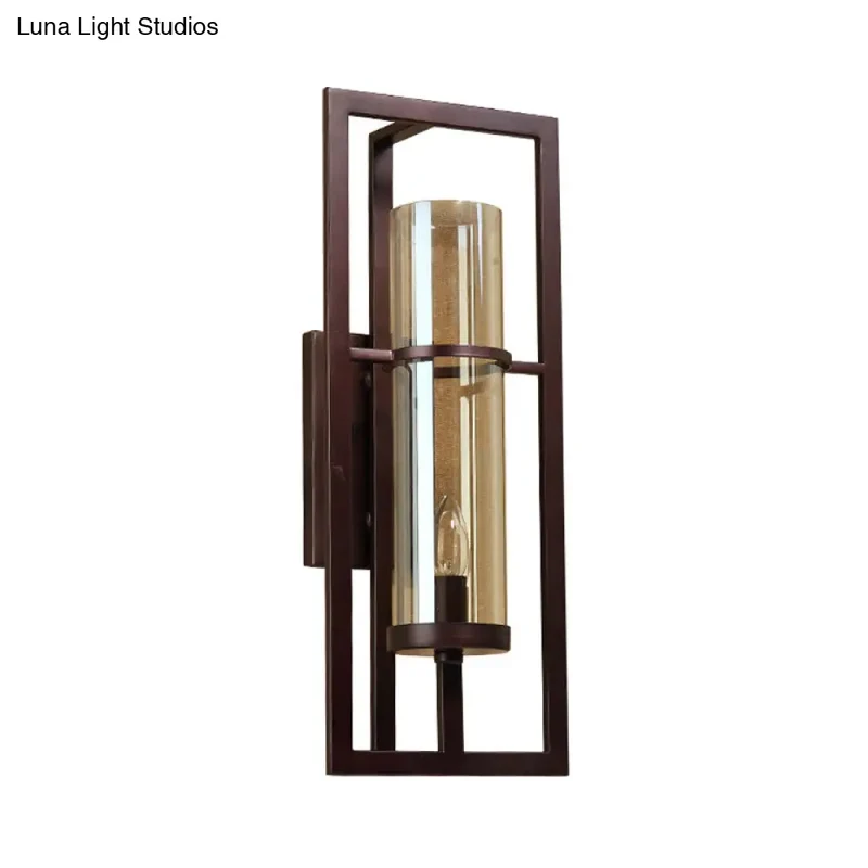 Wandlamp Zwart Met Amber Glas 21.5cm Hoog Klassiek Design Gangen Woonkamer Slaapkamer Landelijk Stijl Warm Licht | Sansoti