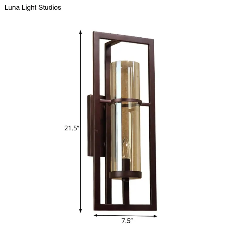 Wandlamp Zwart Met Amber Glas 21.5cm Hoog Klassiek Design Gangen Woonkamer Slaapkamer Landelijk Stijl Warm Licht | Sansoti