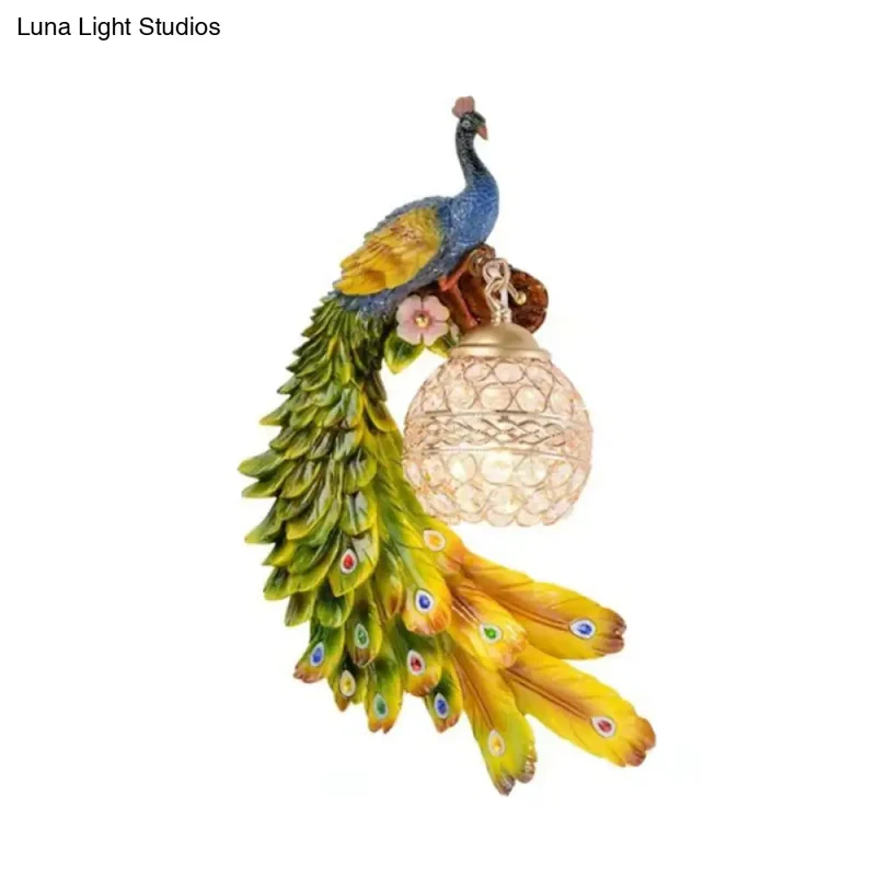 Wandlamp Pauw met Kristalglas Bol 46cm Sierlijke Hars Binnenwandverlichting Links Rechts Woonkamer Slaapkamer | Sansoti