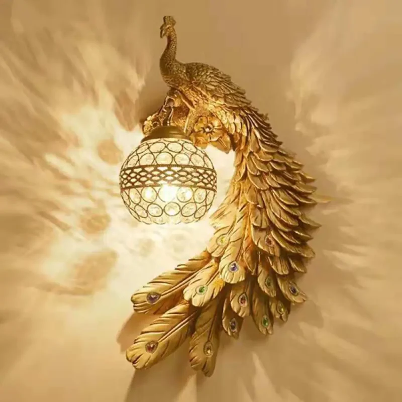 Wandlamp Kristal Pauw Ontwerp Hars 30x45cm E26 E27 Fitting Klassiek Interieur Sfeerlicht Decoratief Woonkamer | Sansoti