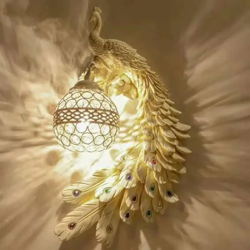Wandlamp Kristal Pauw Ontwerp Hars 30x45cm E26 E27 Fitting Klassiek Interieur Sfeerlicht Decoratief Woonkamer | Sansoti
