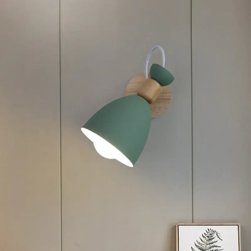 Verstelbare Wandlamp Hout en Metaal Kinderkamer Wit Grijs Groen E26 E27 Fitting Draaibare Kap Sfeervol | Sansoti