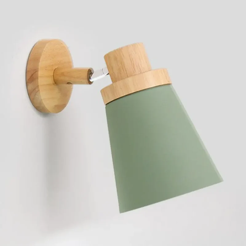Verstelbare Wandlamp Hout en Metaal Kinderkamer Wit Grijs Groen E26 E27 Fitting Draaibare Kap Sfeervol | Sansoti