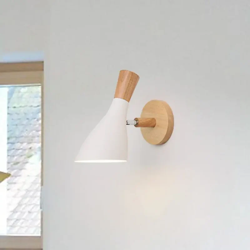 Verstelbare Wandlamp Hout en Metaal Kinderkamer Wit Grijs Groen E26 E27 Fitting Draaibare Kap Sfeervol | Sansoti