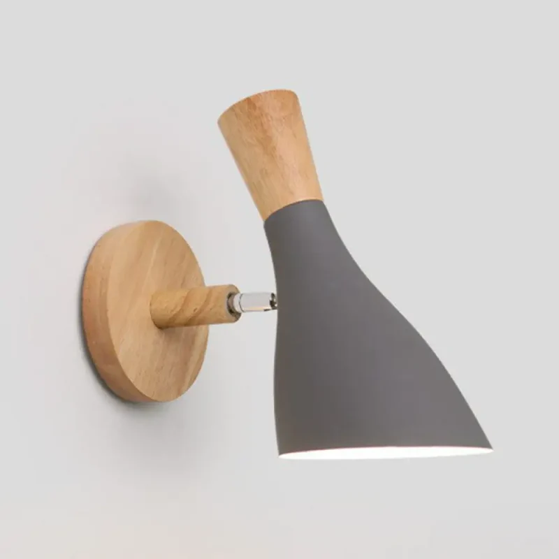 Verstelbare Wandlamp Hout en Metaal Kinderkamer Wit Grijs Groen E26 E27 Fitting Draaibare Kap Sfeervol | Sansoti