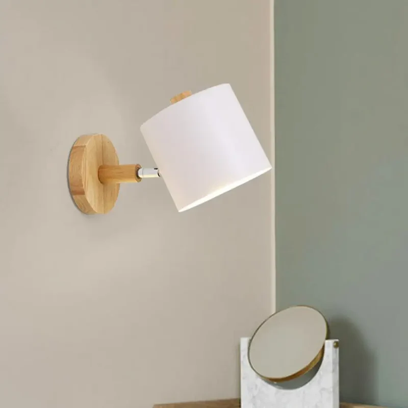 Verstelbare Wandlamp Hout en Metaal Kinderkamer Wit Grijs Groen E26 E27 Fitting Draaibare Kap Sfeervol | Sansoti