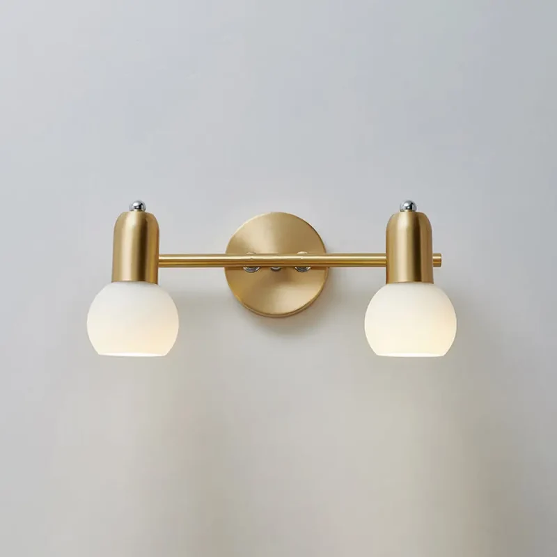 Wandlamp Spiegel Messing Glazen Kap Badkamer Hal Verlichting 2 of 3 Lichtpunten Modern Design Wandverlichting | Sansoti