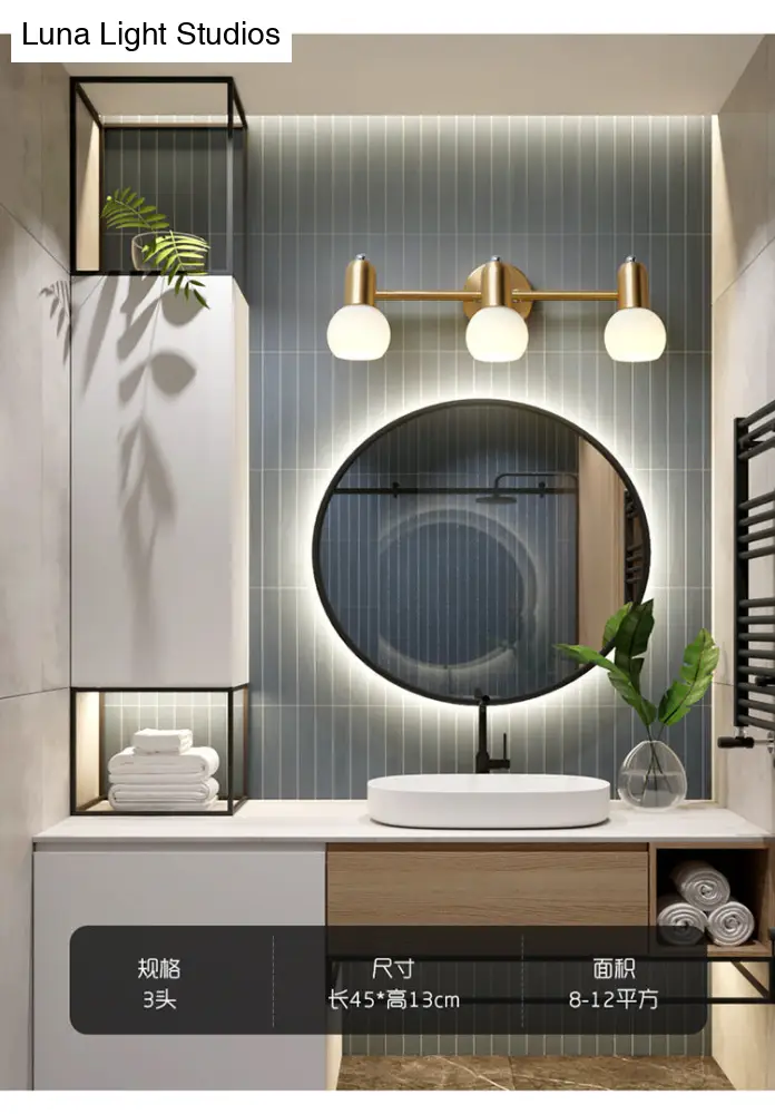 Wandlamp Spiegel Messing Glazen Kap Badkamer Hal Verlichting 2 of 3 Lichtpunten Modern Design Wandverlichting | Sansoti