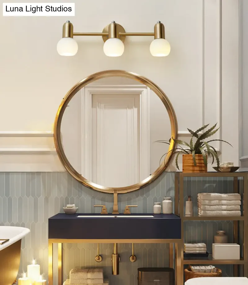 Wandlamp Spiegel Messing Glazen Kap Badkamer Hal Verlichting 2 of 3 Lichtpunten Modern Design Wandverlichting | Sansoti